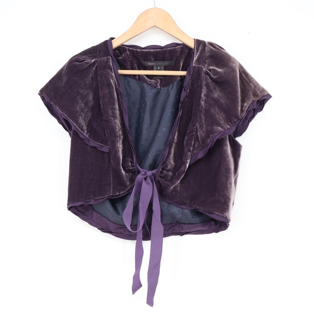 Marc Jacobs Purple Silk Blend Velvet Bolero Shrug Tie Front Jacket Size 8 - Picture 2 of 6